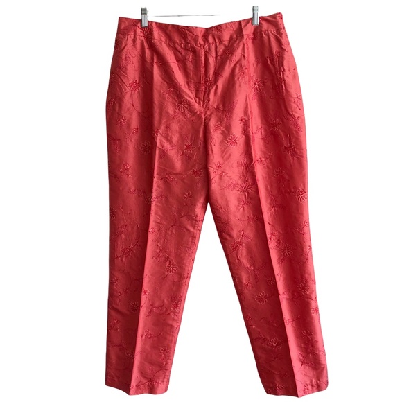 NEW Stunning Coral Silk Shantung Floral Embroidered Beaded Pants 14 - Picture 2 of 12